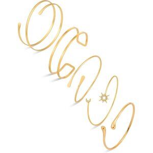 Gold Arm Cuff Jewelry Set Women Adjustable Open Upper Arm Bangles Party